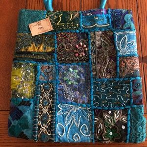 Blue satin embroidered bag